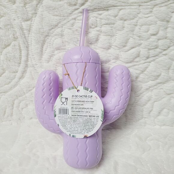 Pink Sky Cactus Bottle with Straw Lavender Novelty Sippy Cup 21 Ounce New - Picture 3 of 7
